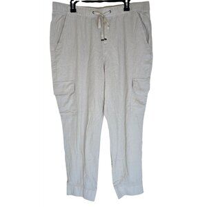 St Johns Bay Mens Cargo Pants XXL Linen/Rayon Blend Beige With Drawstring Waist